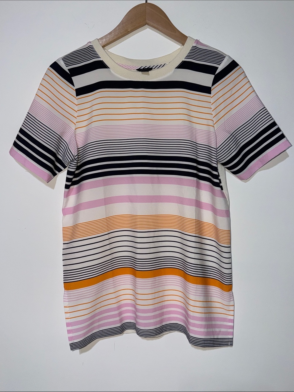 Ann Taylor Striped Short-Sleeve Tee in Pink, Black & Orange size xsmall NWOT